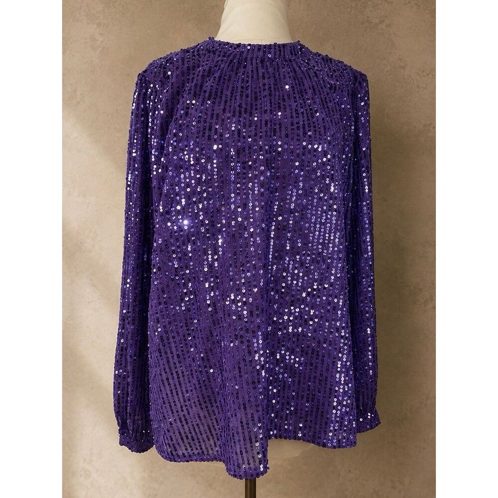 Anthropologie XL Let Me Be Shelly Sequined Blouse Purple Boho Party Top